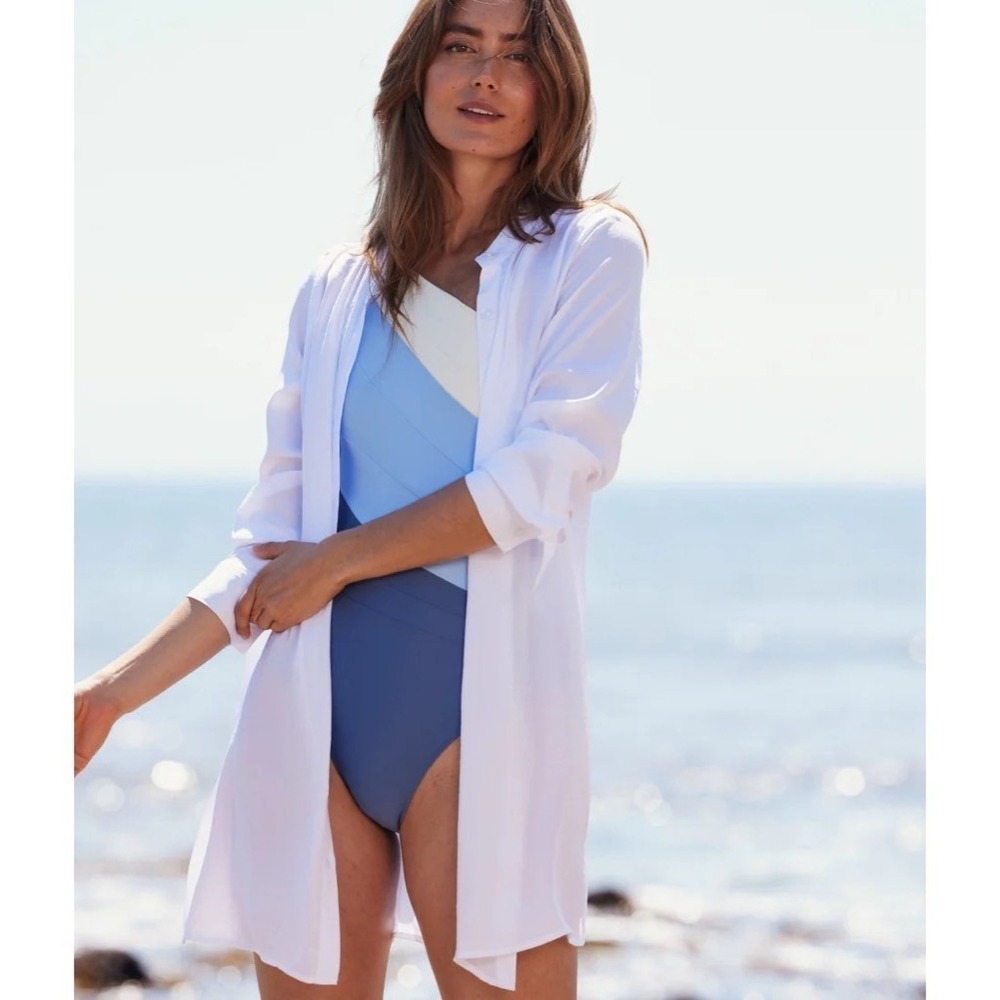SUMMERSALT The Silky Luxe Short Effortless Shirtdress Cover-Up Solid‎ White XS